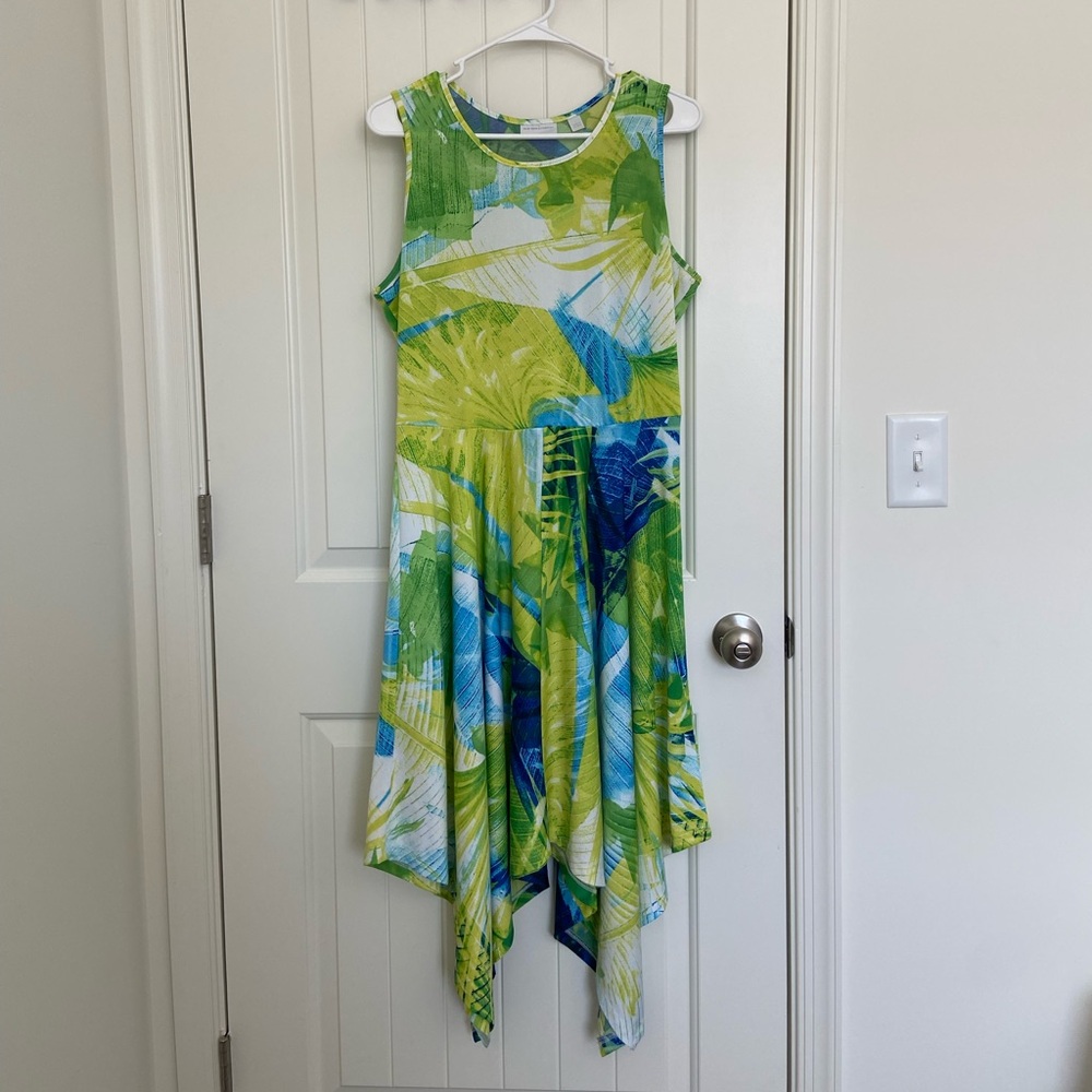 NWOT | New York & Company women’s green and blue sleeveless stretch dress large